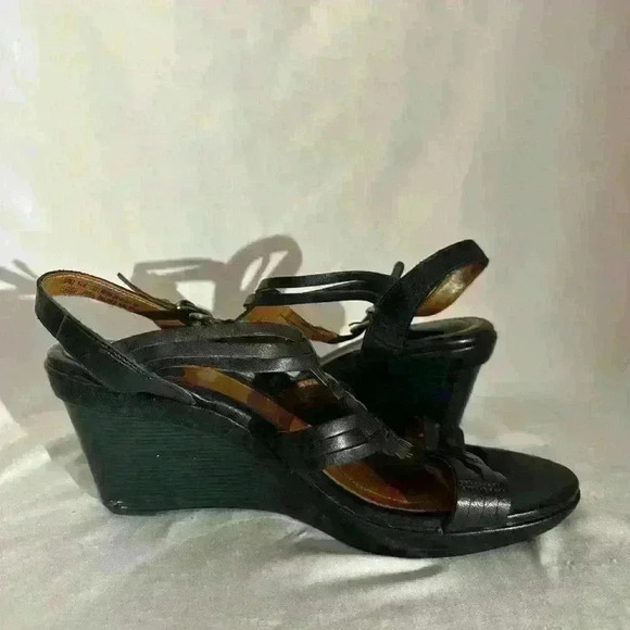 Clarks Artisan Leather Sling back Wedge Sandals Black 60793 Size 9.5 - Picture 6 of 9
